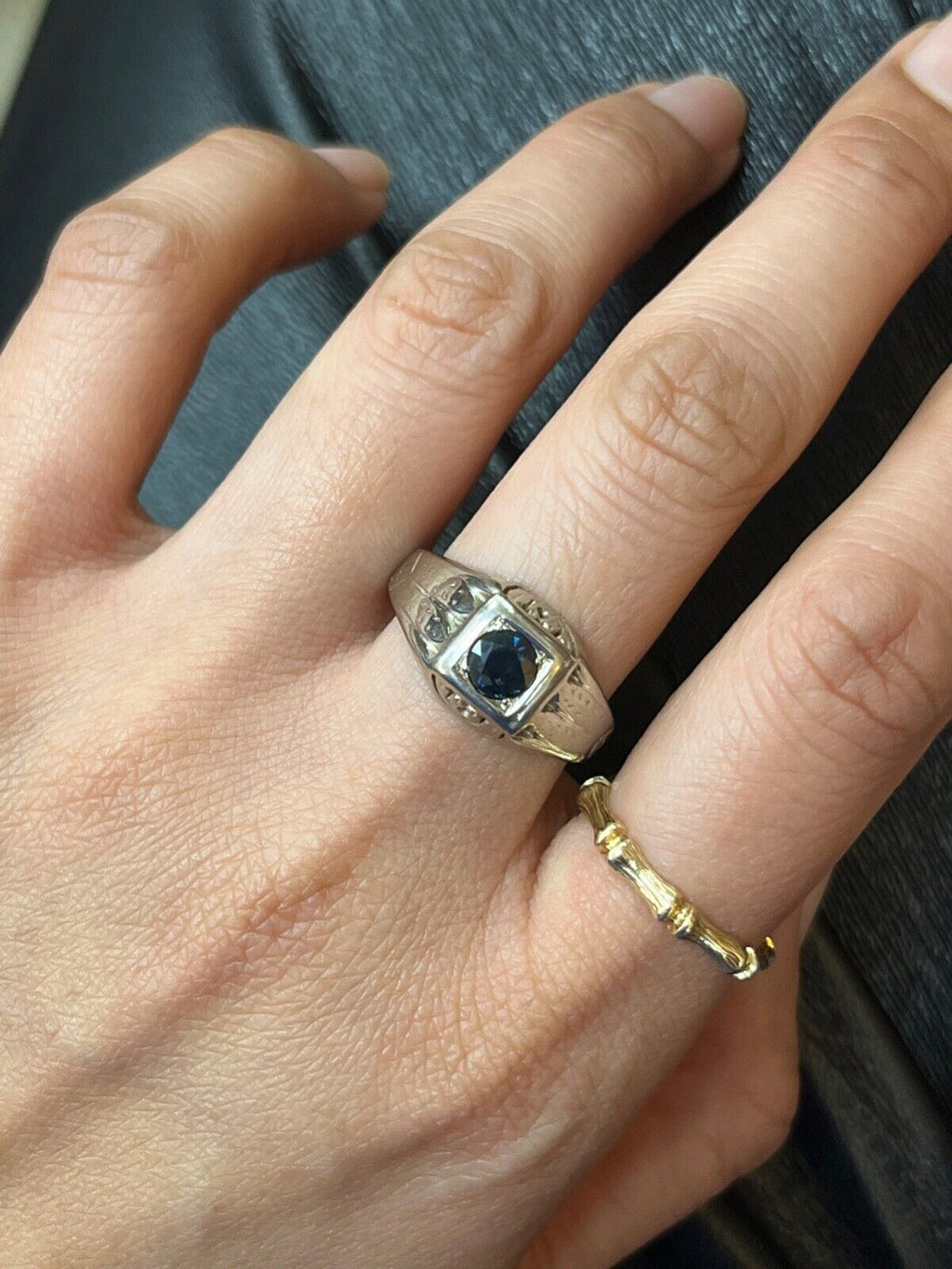 Art Deco Sapphire 14K White Gold Unisex Ring Band