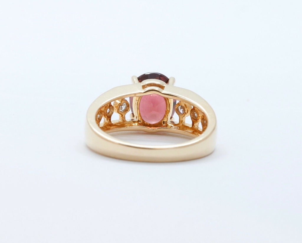 Vintage Pink Tourmaline Diamonds 14K Yellow Gold Ring