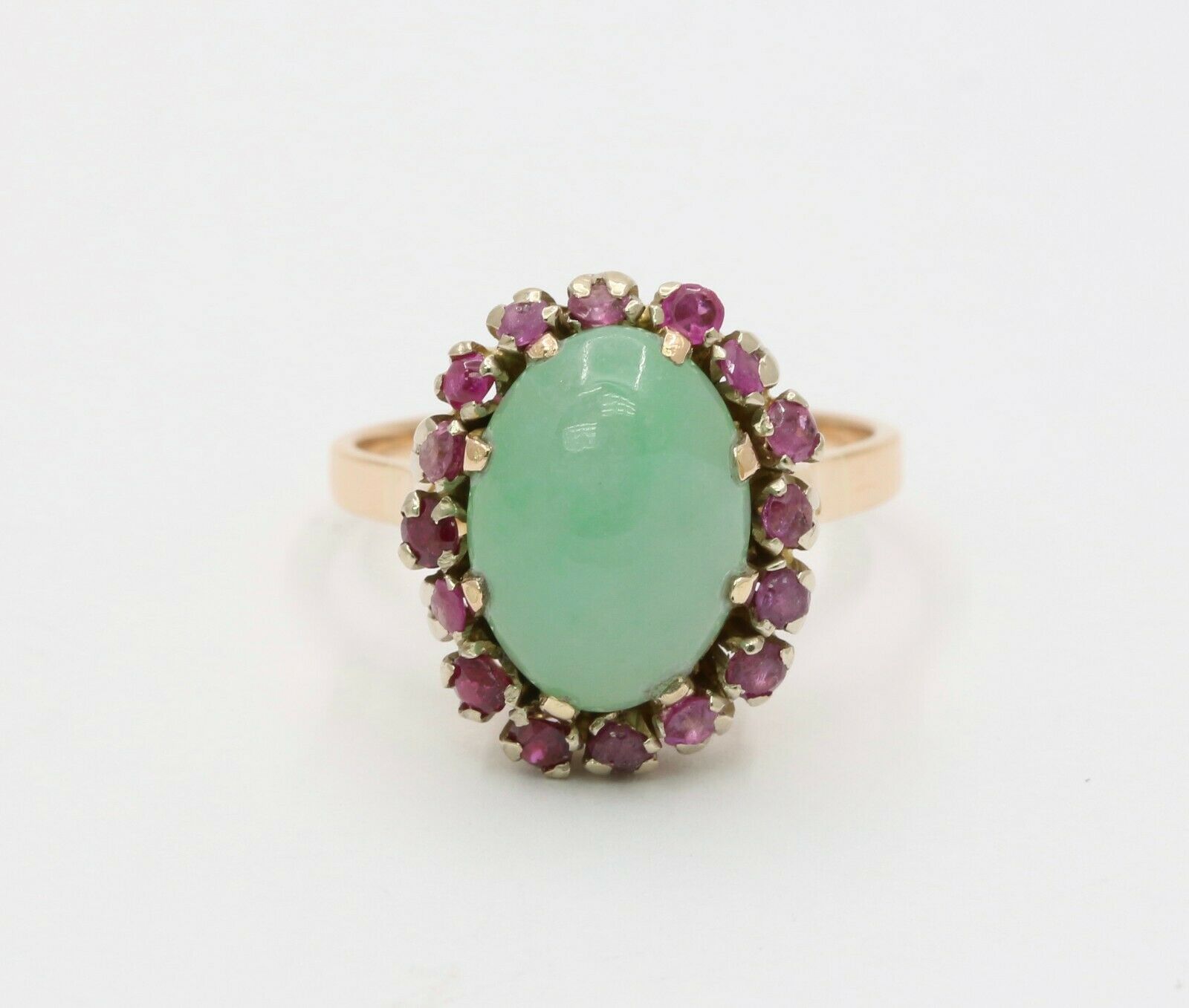 Vintage 14K Yellow Gold Jade Ruby Ring