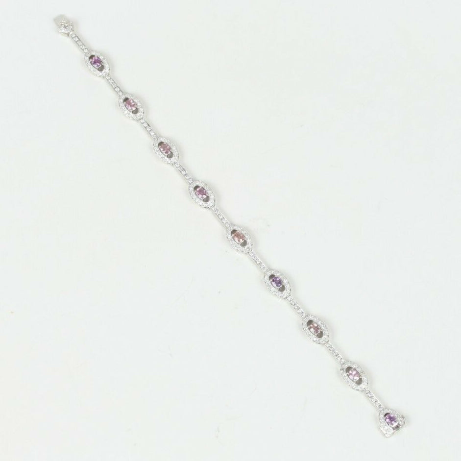 Vintage 18K White Gold Pink Sapphire Diamond Bracelet