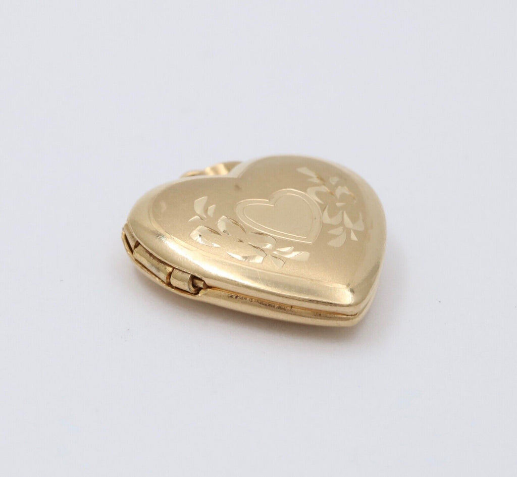 Vintage Heart Locket Pendant 14K Yellow Gold