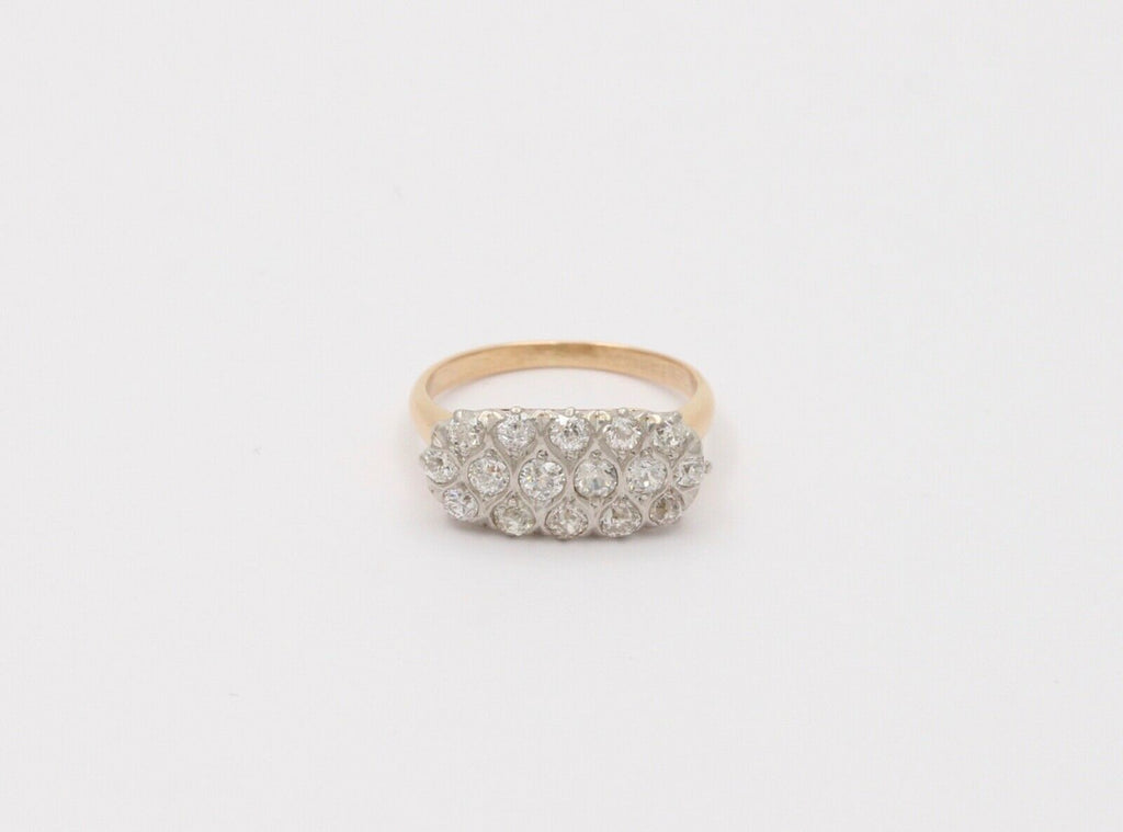 Vintage Cluster Diamonds 14K Yellow White Gold Coctail Ring
