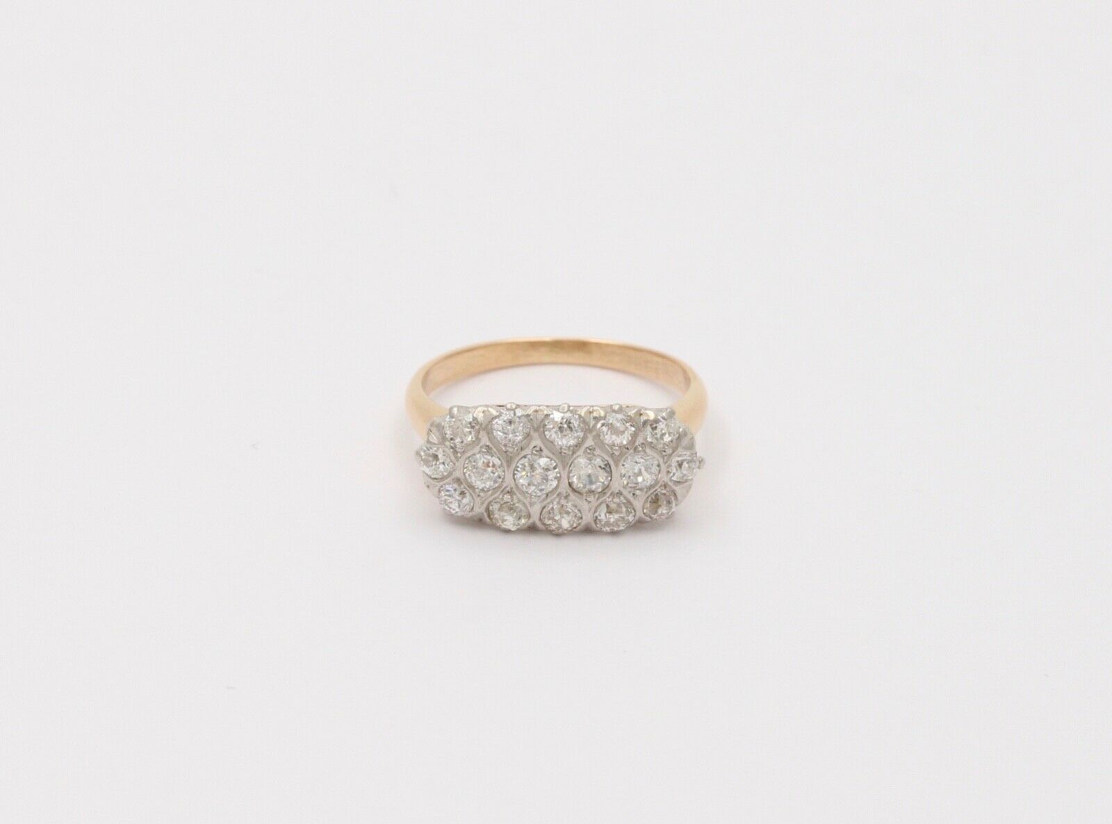 Vintage Cluster Diamonds 14K Yellow White Gold Coctail Ring