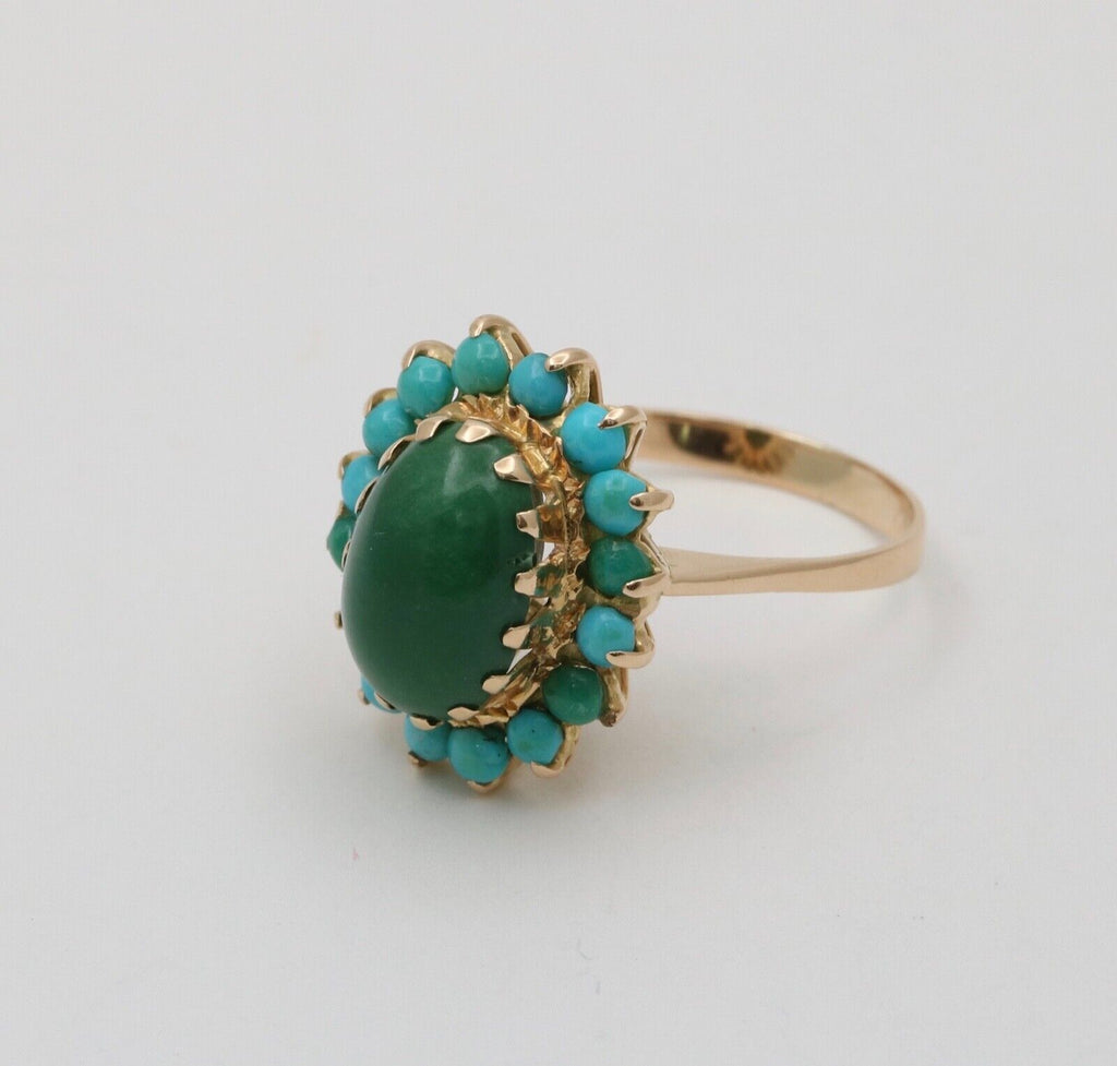 Vintage Jade Turquoise 18K Yellow Gold Cocktail Ring