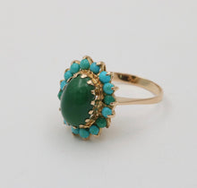 Load image into Gallery viewer, Vintage Jade Turquoise 18K Yellow Gold Cocktail Ring
