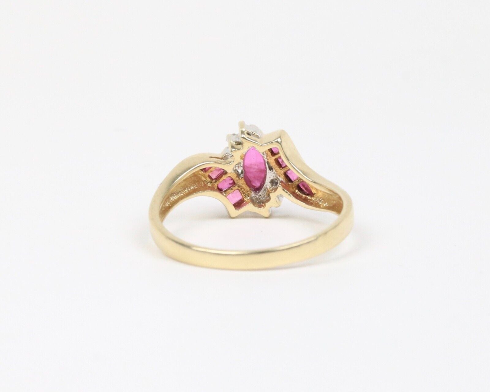 Vintage 10K Yellow Gold Ruby & Diamond Ring, Engagement RIng