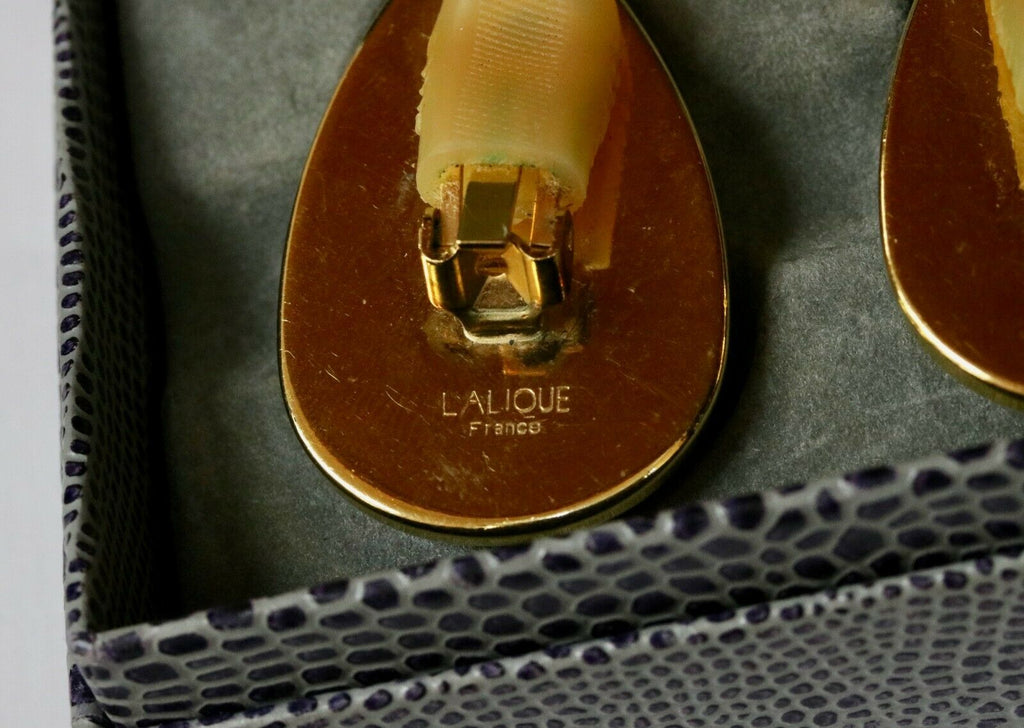 Lalique Carved Leaf Yellow Crystal Clip On Earring