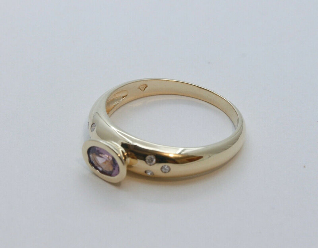 Unisex Amethyst and Diamonds 10K Yellow Gold Ring
