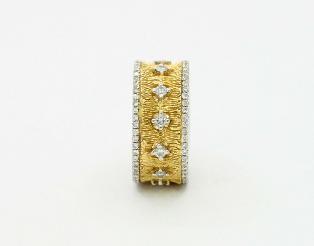 Vintage 9.5MM 18K Yellow Gold Diamond Rustic Band