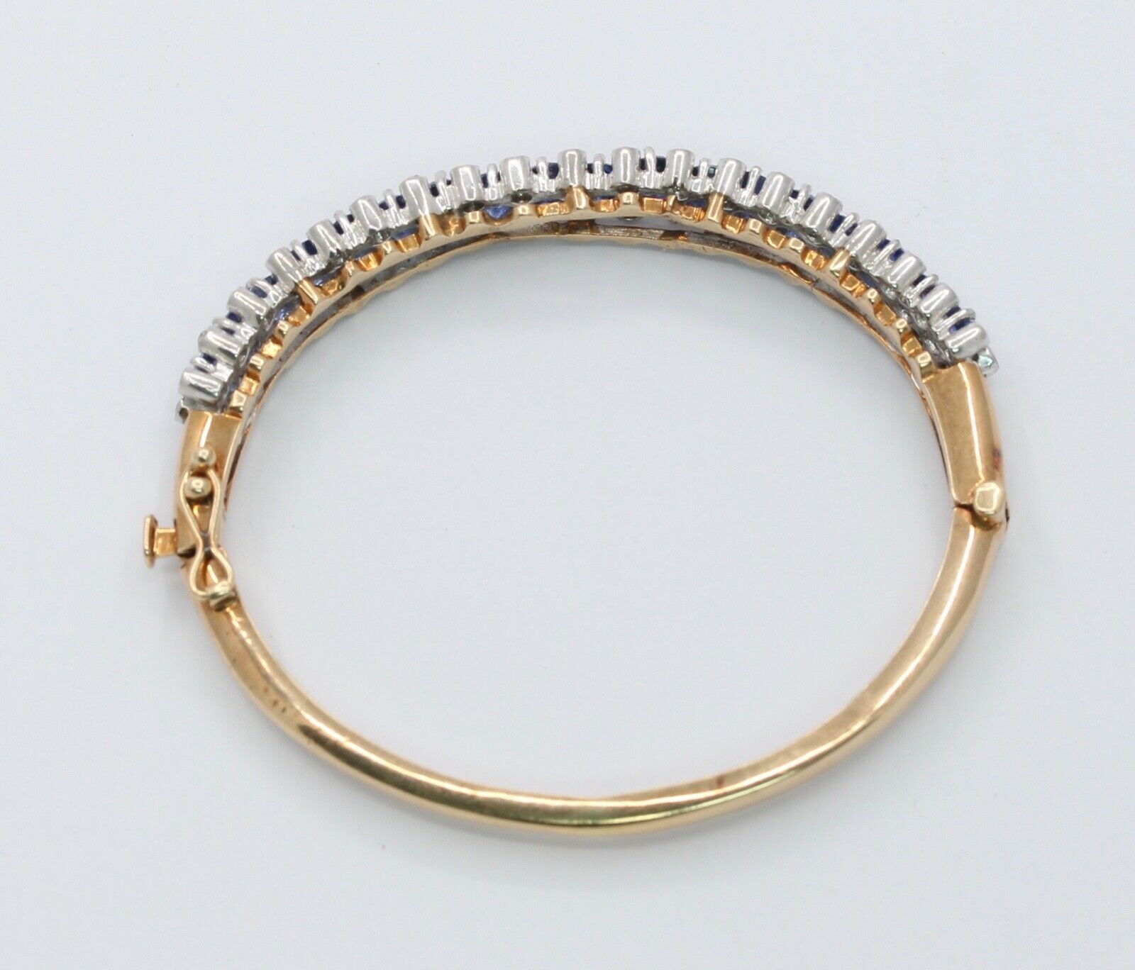 Lovely Vintage Ladies Bangle Bracelet 14K Sapphires Diamonds