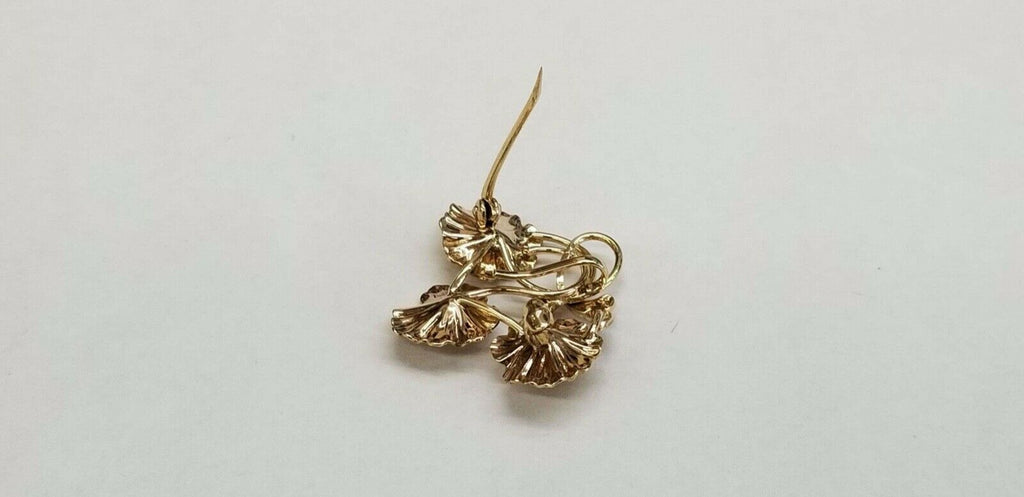 Beautiful Vintage Diamond Seed Pearls 14K Rose Gold Enamel Brooch Pin Pendant