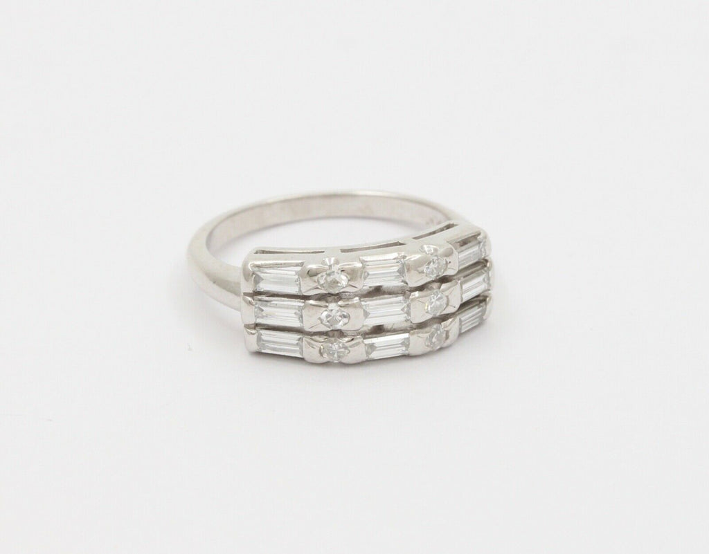 Vintage Baguette Round Platinum Wedding Band
