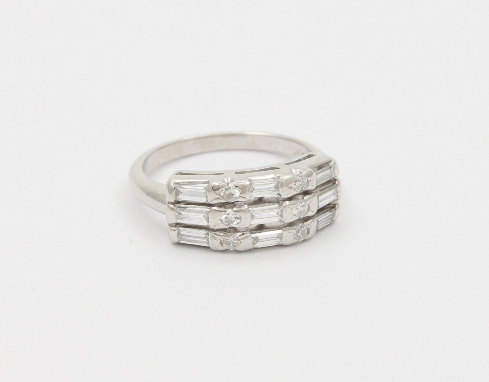 Vintage Baguette Round Platinum Wedding Band