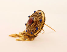 Load image into Gallery viewer, Victorian Memorial Garnet Lapis Lazuli 14K Yellow Gold Brooch Pin
