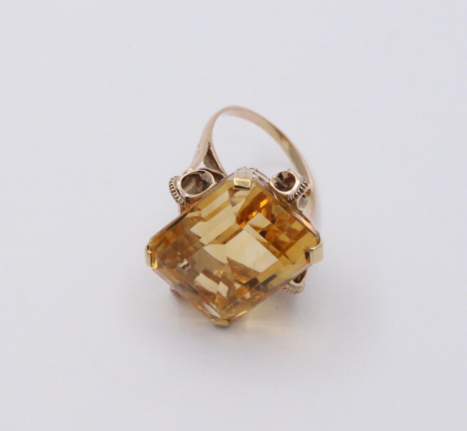 Vintage 14k Gold Large Citrine Retro Ring, Statement Ring