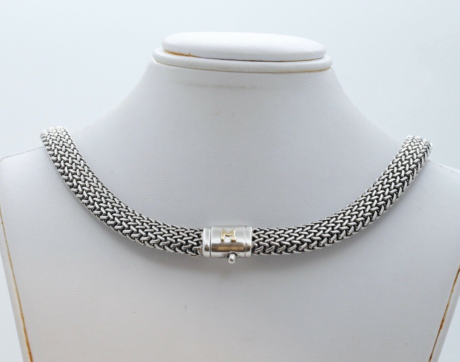 Vintage Flli Menegatti 18K 925 Sterling Silver Woven Choker Necklace