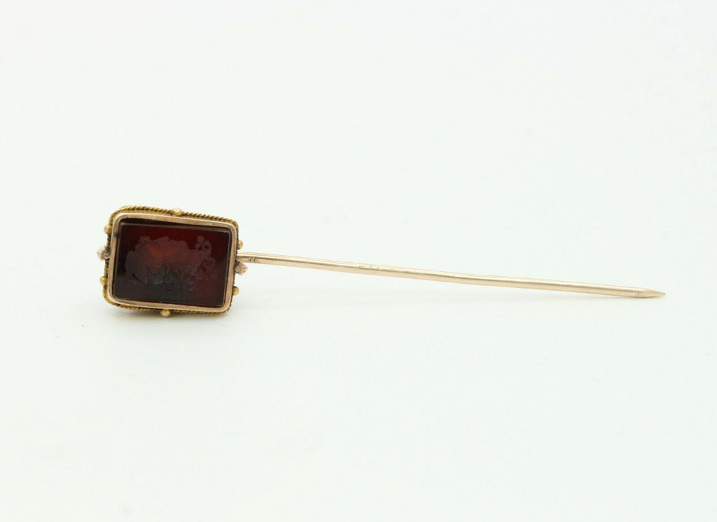 Vintage 10K Yellow Gold Sard Intaglio Stick Pin