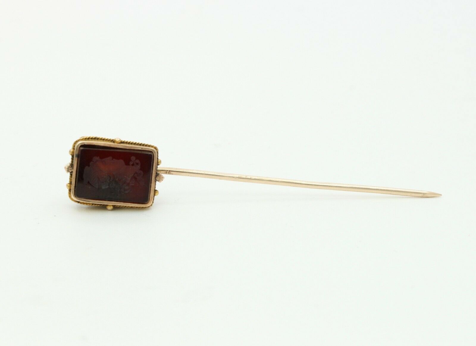 Vintage 10K Yellow Gold Sard Intaglio Stick Pin