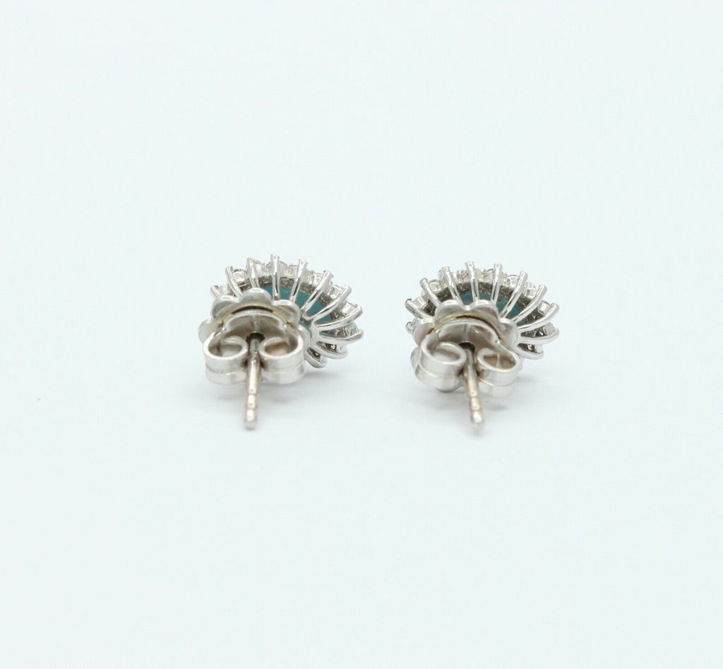 Ladies 14K White Gold Turquoise Diamonds Earrings