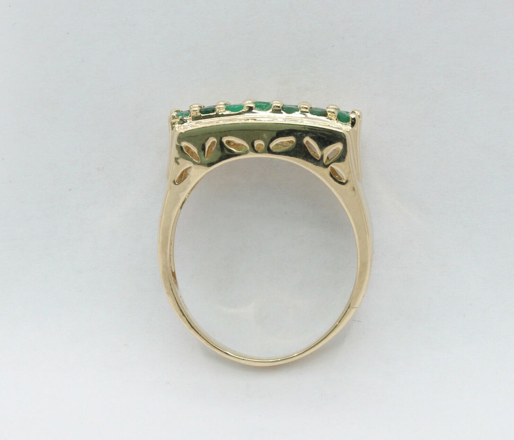 Vintage 14K Yellow Gold Emeralds Diamonds Unisex Ring