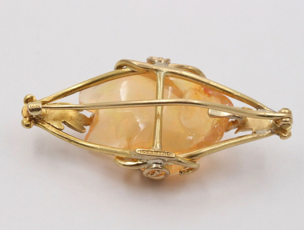 Tiffany and Co. Fire Opal 14K Yellow Gold Vintage Brooch Pin