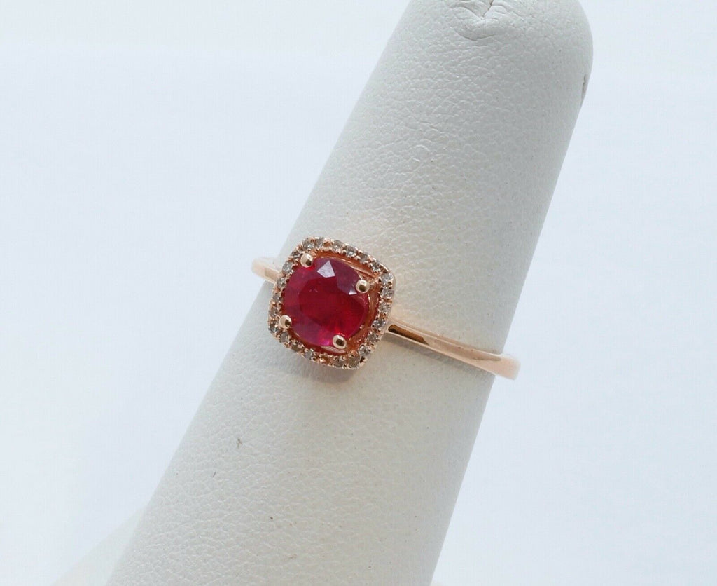 Lovely Ruby Diamonds 14K Rose Gold Halo Cocktail Ring