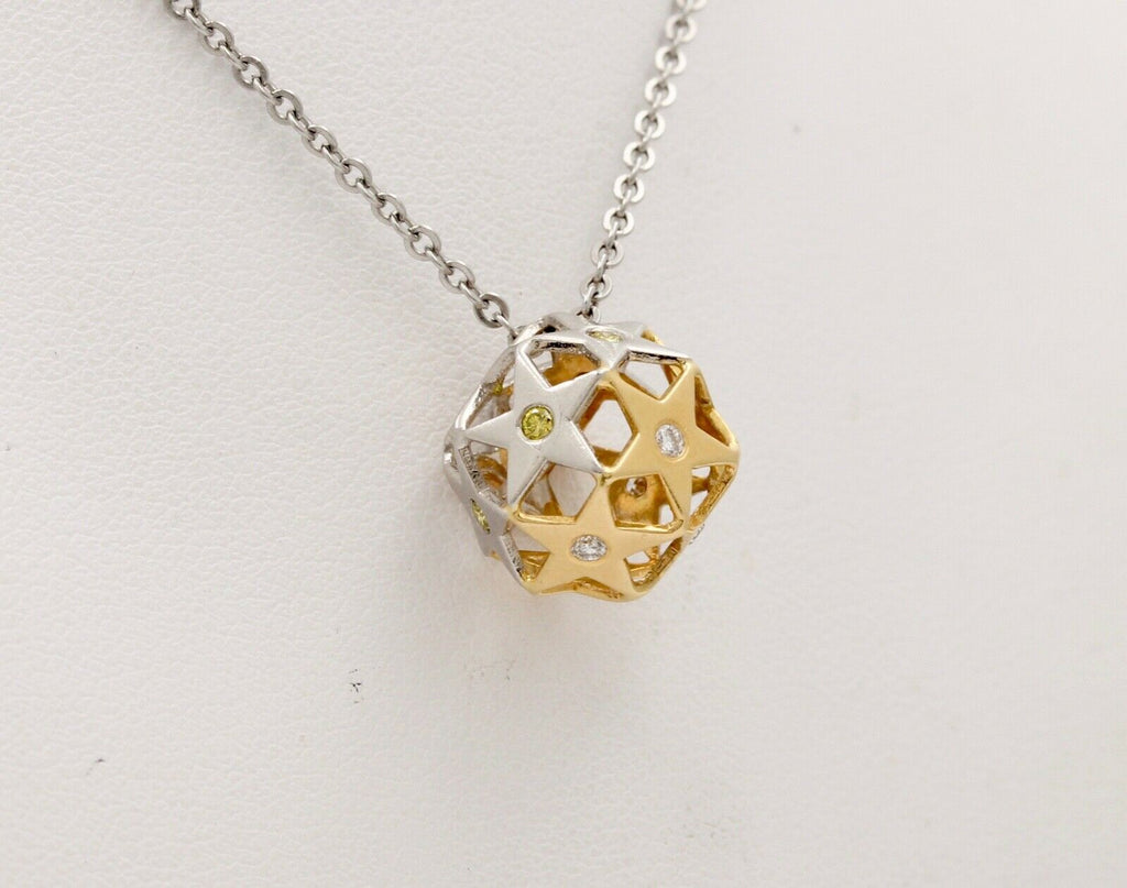 Vintage Star Ball Diamonds 18K Yellow White Gold Pendant