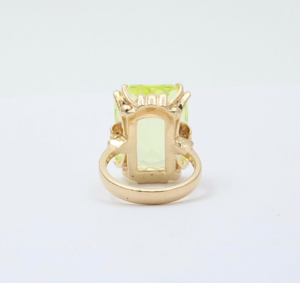 Vintage 14K Yellow Gold Uranium Glass Gem Rhinestones Ring, Vaseline Glass Ring