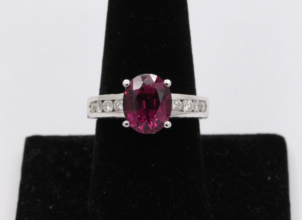 Large Cocktail Rhodolite Garnet Diamonds 14K White Gold Ring