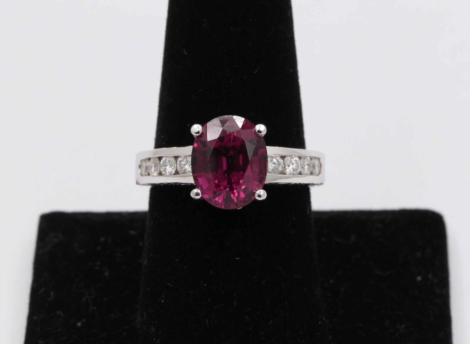 Large Cocktail Rhodolite Garnet Diamonds 14K White Gold Ring