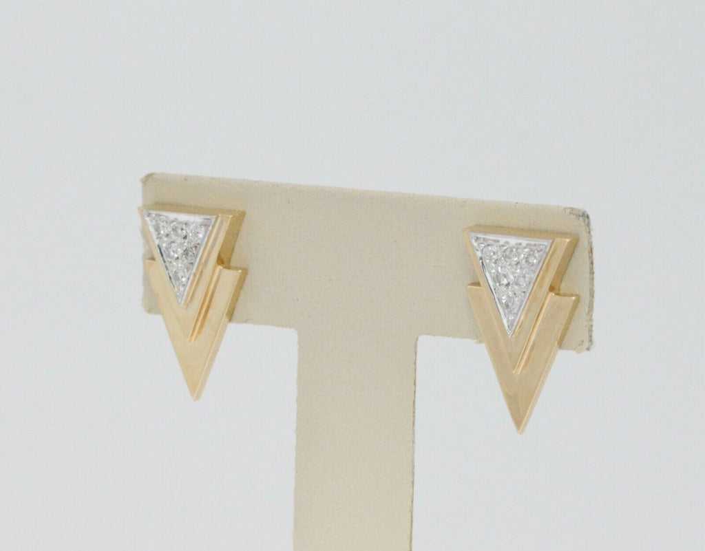 Vintage 14K Yellow Gold Diamond Triangle Earrings