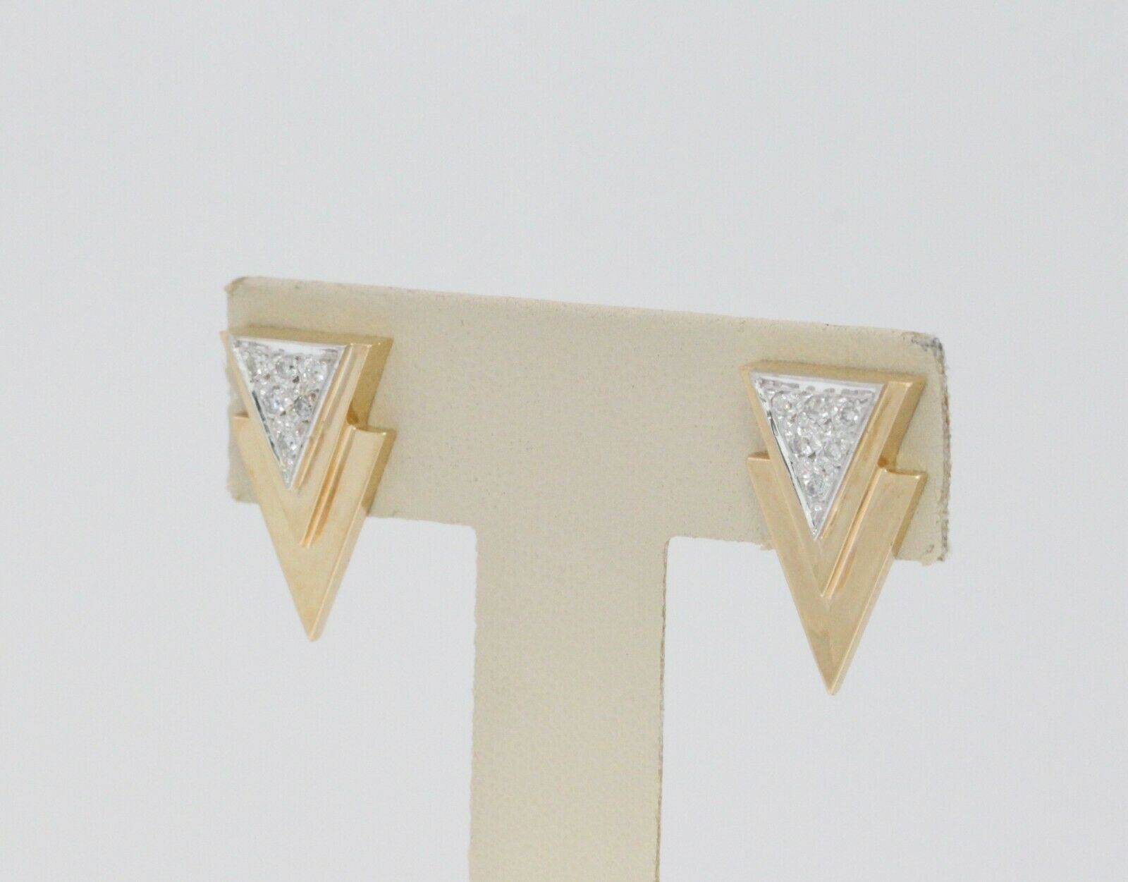 Vintage 14K Yellow Gold Diamond Triangle Earrings