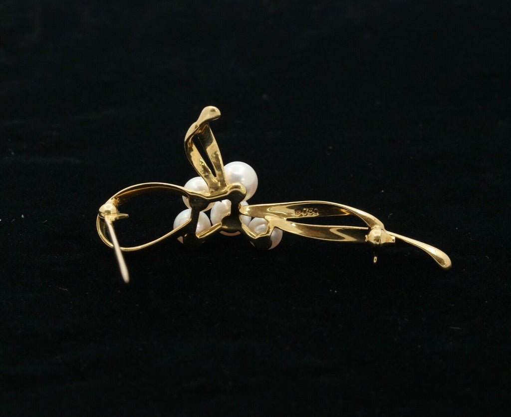 Vintage Mikimoto 18K Yellow Gold Akoya Pearls Brooch Pin