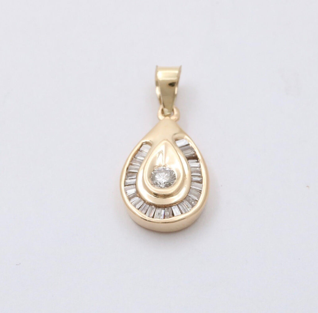 Vintage 14K Yellow Gold Diamond Teardrop Pendant