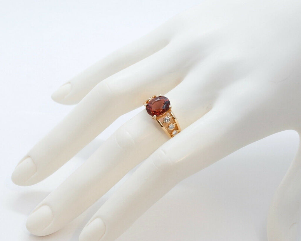 Vintage Pink Tourmaline Diamonds 14K Yellow Gold Ring