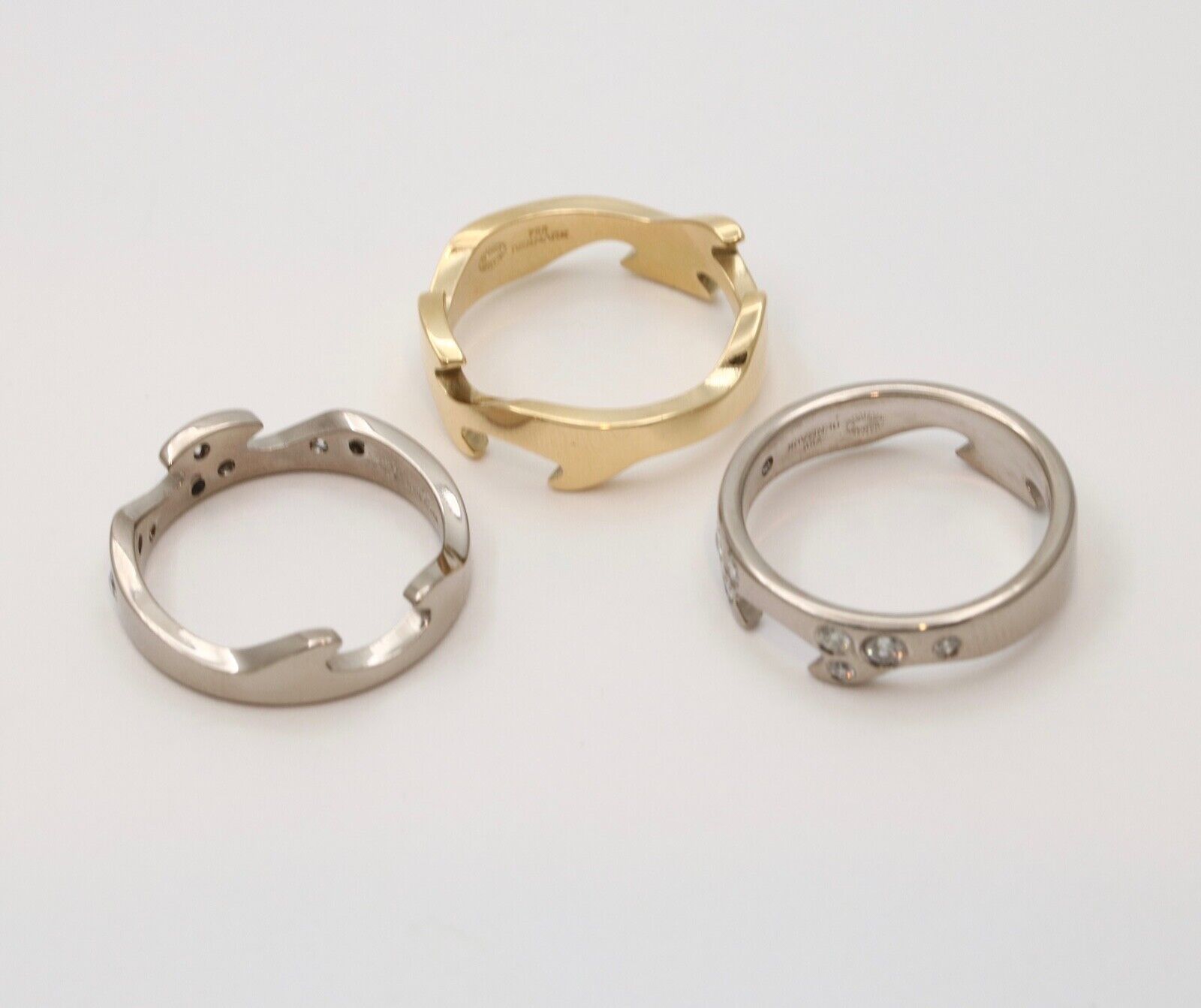 Georg Jensen Fusion 3-Piece 18K Diamonds White Yellow Gold Rings
