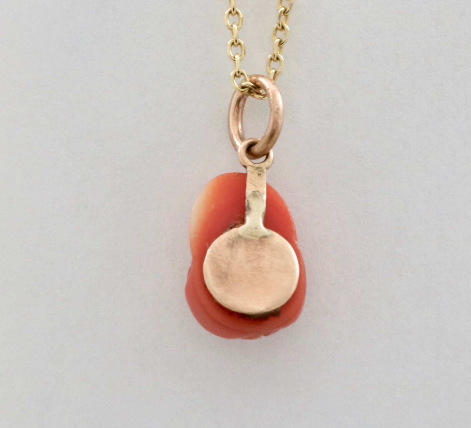 Antique 14K Rose gold Carved Coral Helmet / Cap Charm Pendant