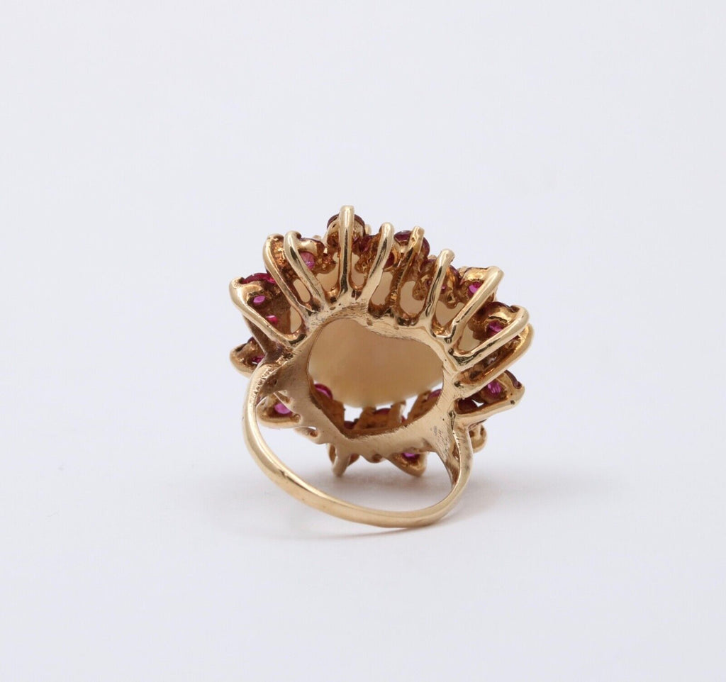 Vintage 14K Gold Heart Opal & Ruby Halo Ring.