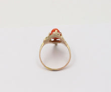 Load image into Gallery viewer, Victorian 14K Yellow Gold Carved Coral Woman’s Portrait Ring Antique Ring
