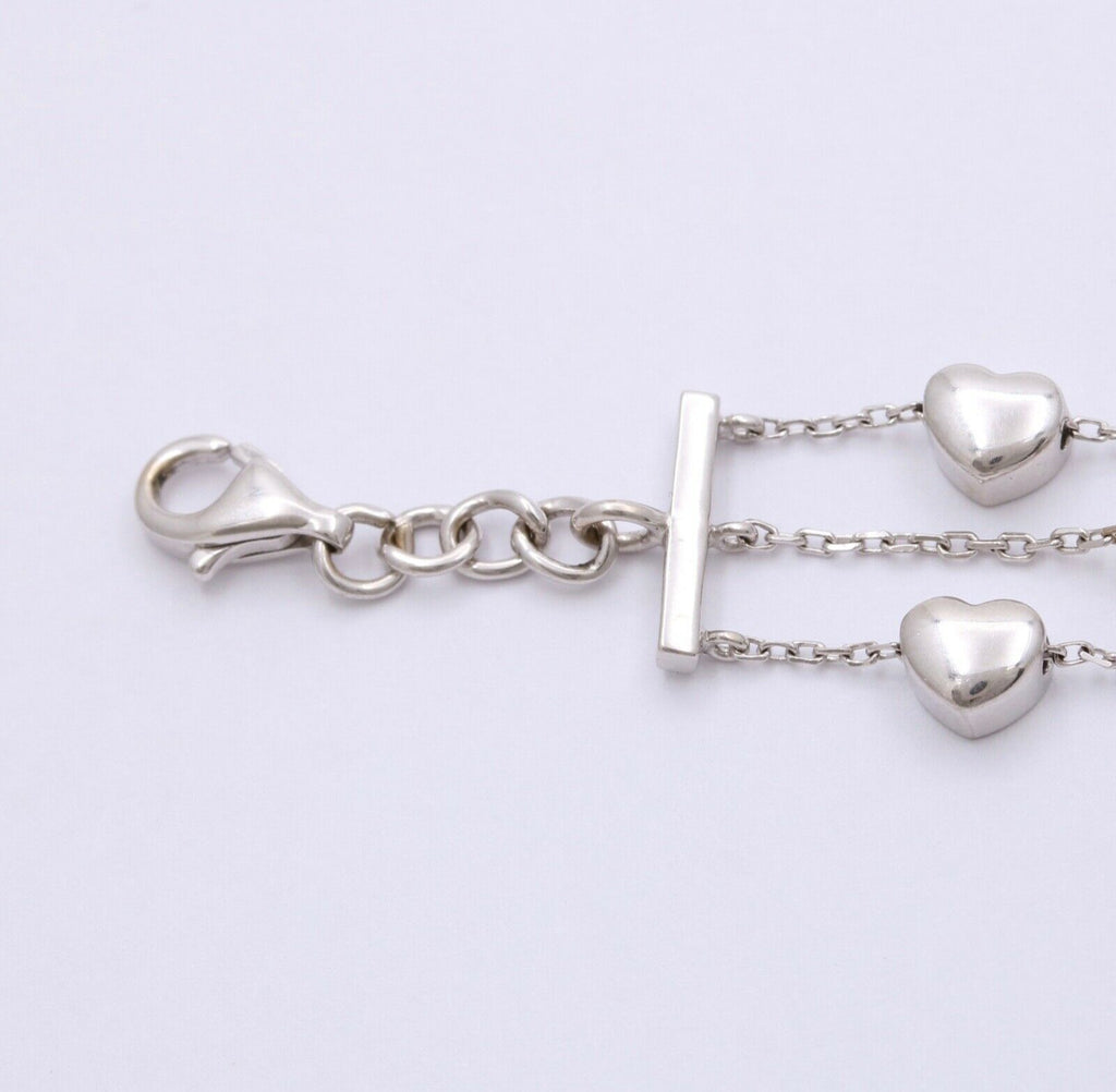Vintage Hearts Diamonds 18K White Gold 3 Row Bracelet