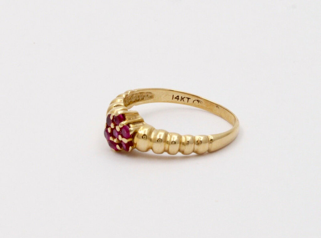 Beautiful Flower Rubies 14K Yellow Gold Ring