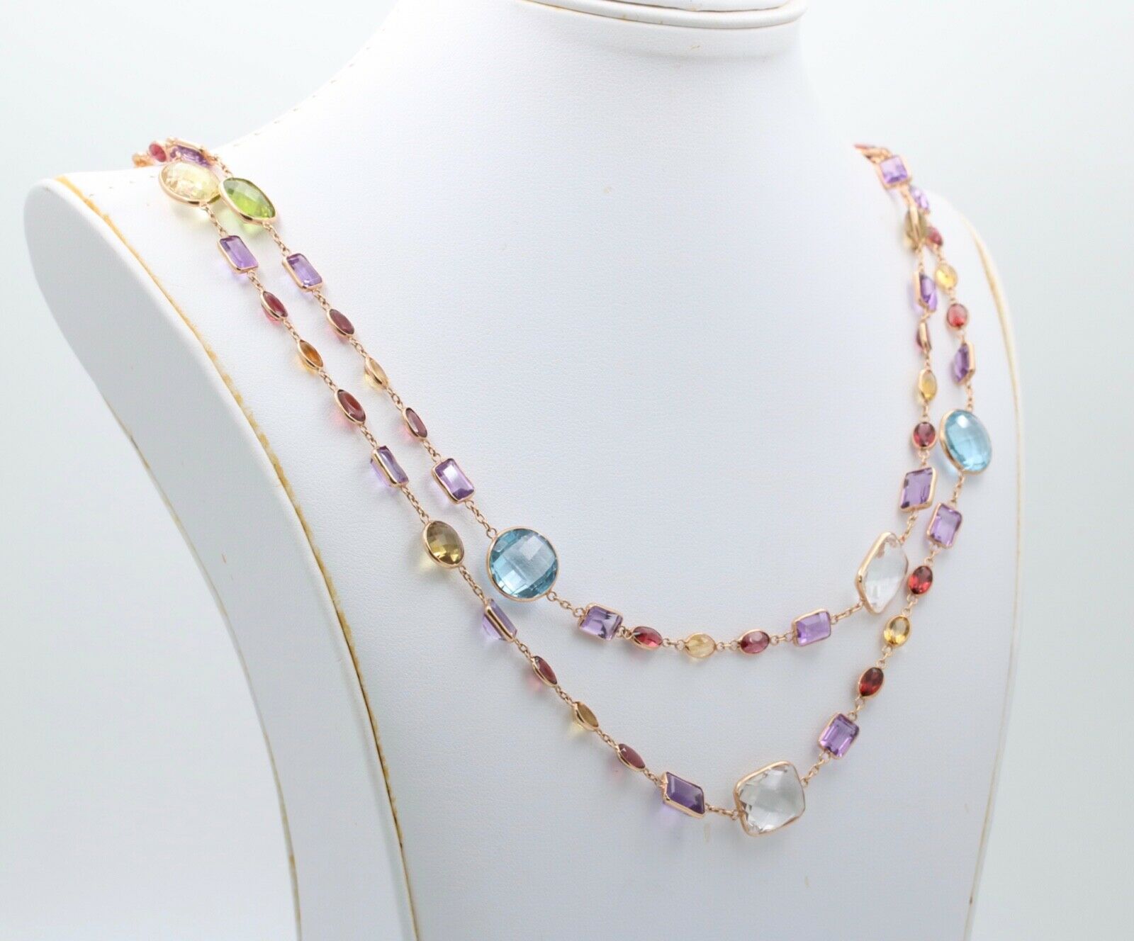 Vintage Multi Stone Strand 18K YG Necklace