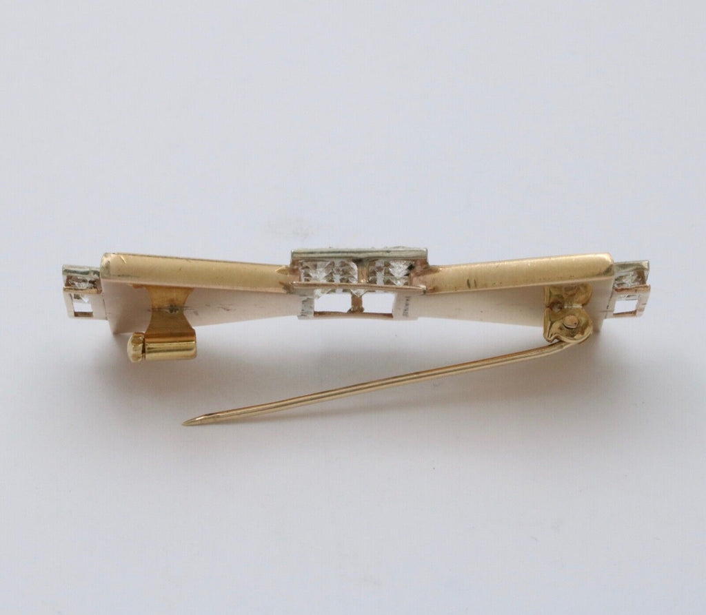 Vintage 14K Yellow Gold Onyx & Diamond Bow Tie Brooch.