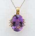Vintage Ladies Amethyst Diamonds 14K Yellow Gold Pendant