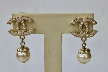 Load image into Gallery viewer, CHANEL Classic CC Logo Crystal Pearl Drop Earrings
