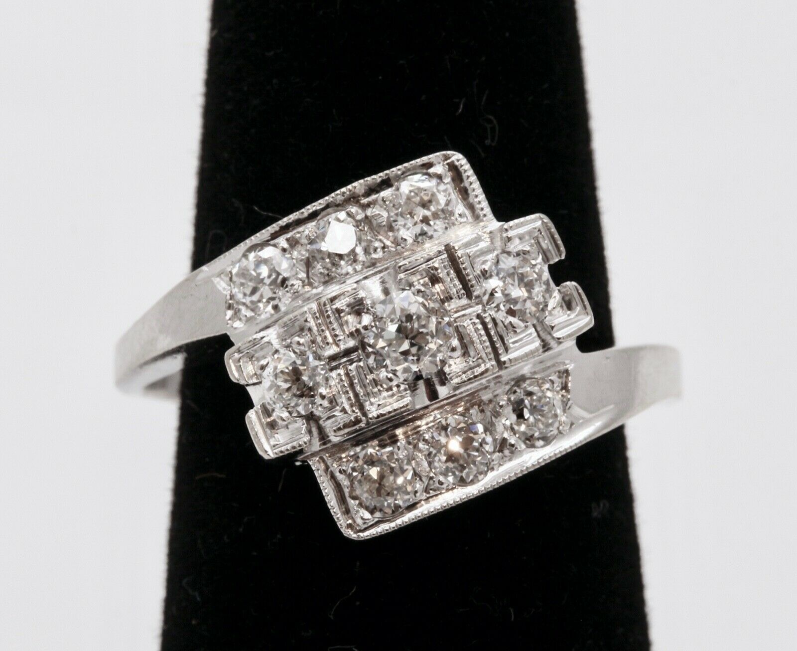 Art Deco Ladies Geometric Diamonds 14K White Gold Ring