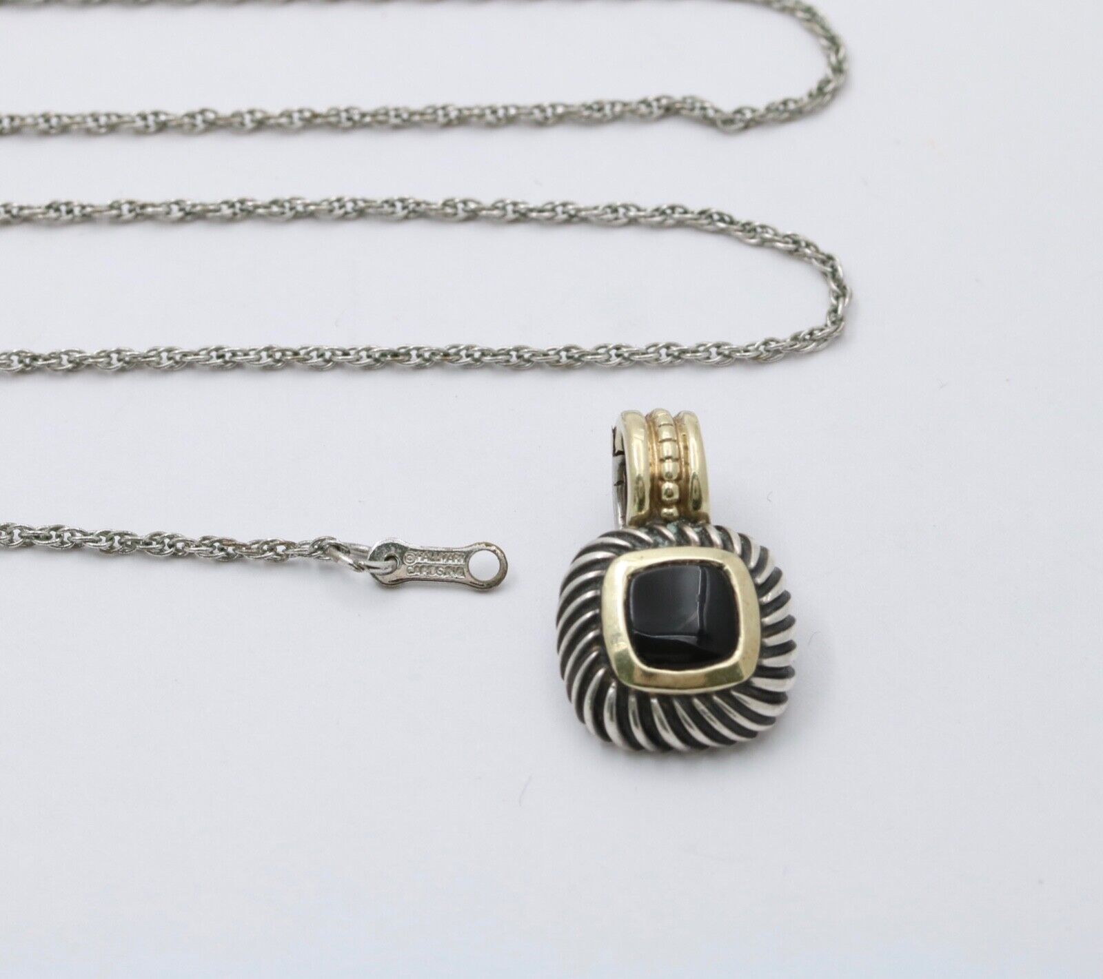 Vintage David Yurman 14K Gold & Sterling Silver Onyx Albion Enhancer Pendant Nec