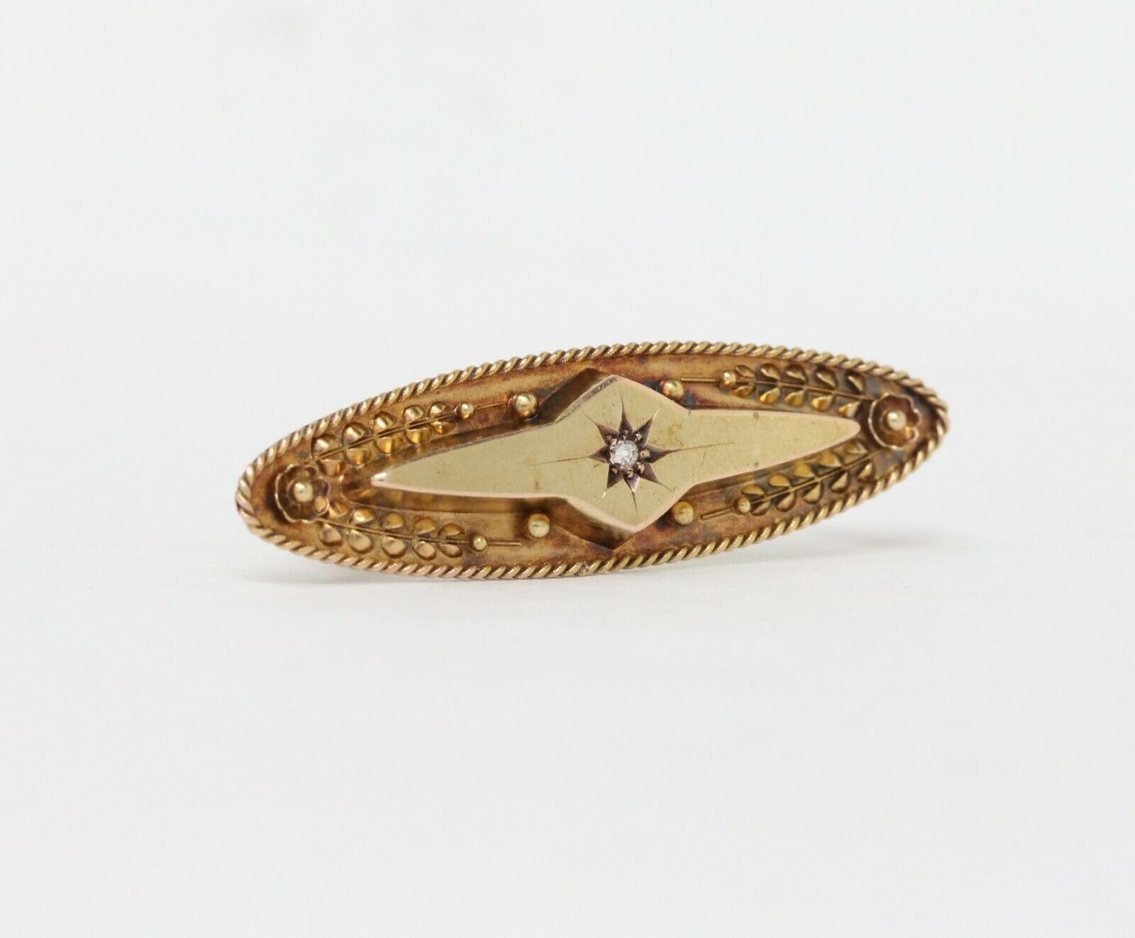 Victorian English 15K Yellow Gold Diamond Brooch