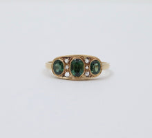 Load image into Gallery viewer, Antique Edwardian 18K Gold Three Green Tourmaline Diamond Ring, Ring Band.
