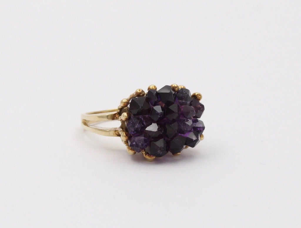 Vintage Geometric Amethyst Cluster 14K Yellow Gold Ring